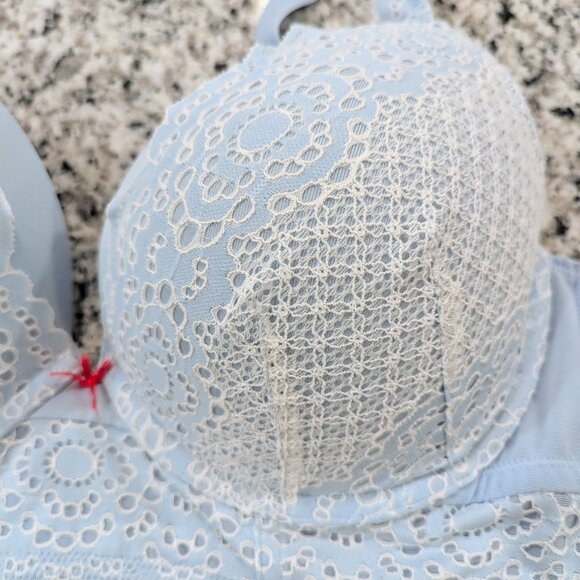 CACIQUE Boost Plunge Bra 42D Light Blue Lace Eyelet Baby Doll Feminine Sexy - Picture 4 of 9